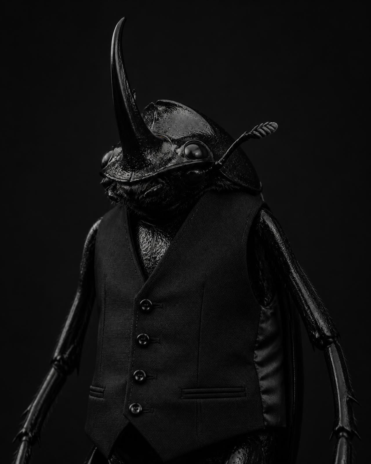 Black beetle wearing the Onyx Waistcoat
